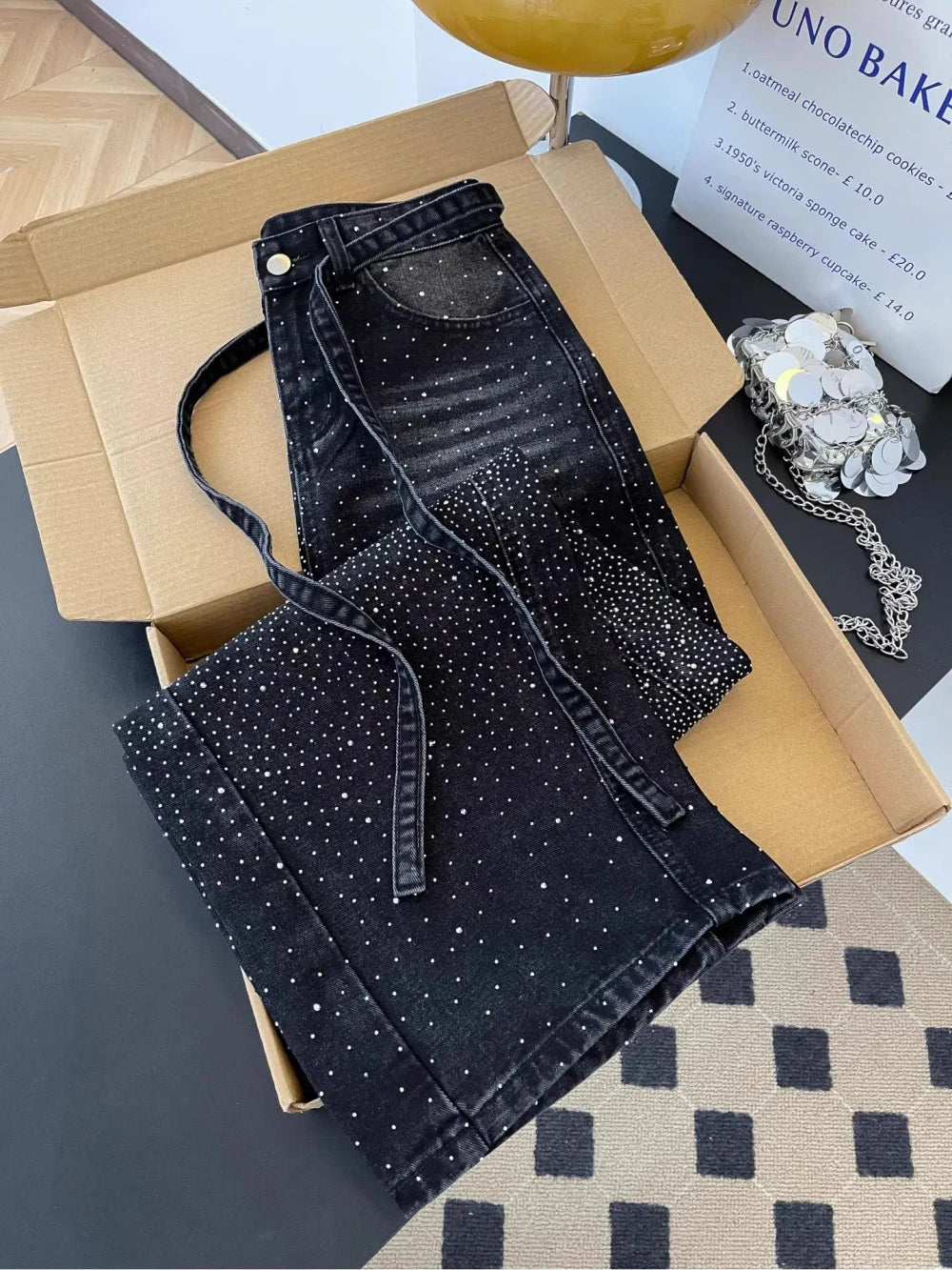Pantalones Vaqueros Anchos de Mezclilla con Brillos