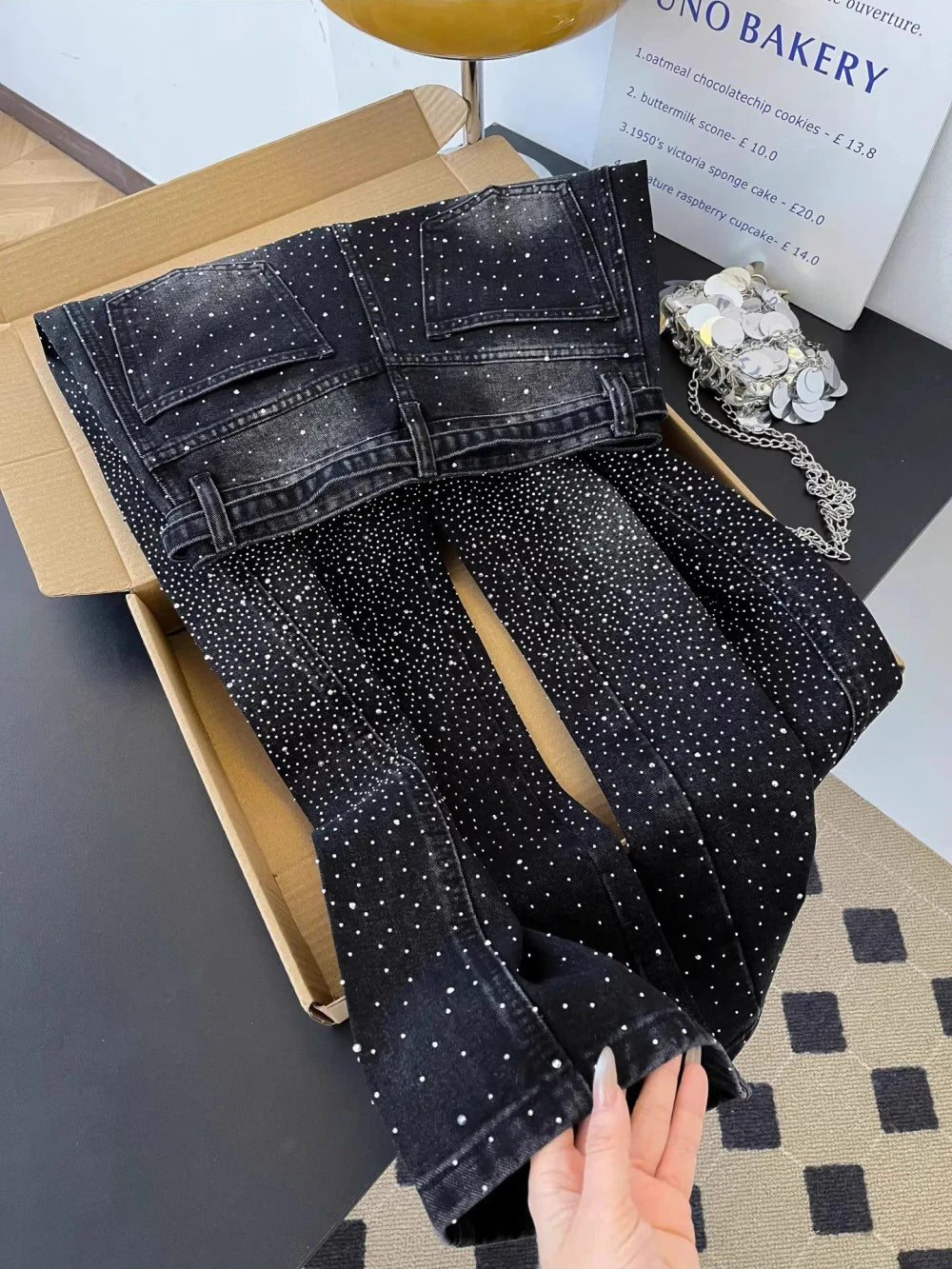 Pantalones Vaqueros Anchos de Mezclilla con Brillos