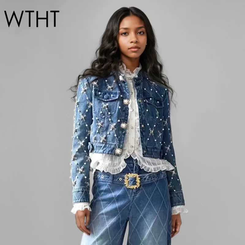 Chaqueta Vaqueras Estampada con Perlas