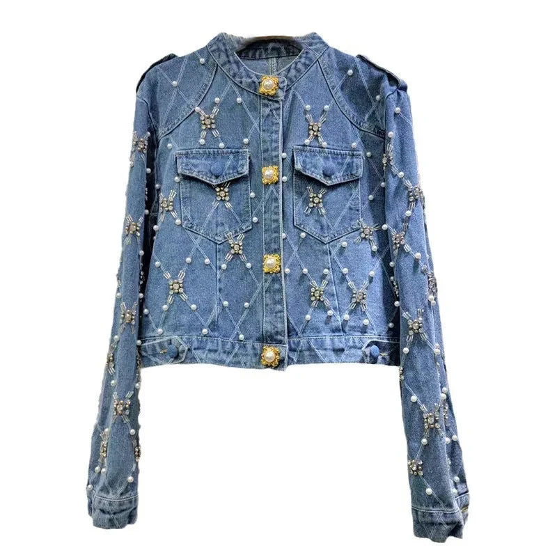 Chaqueta Vaqueras Estampada con Perlas