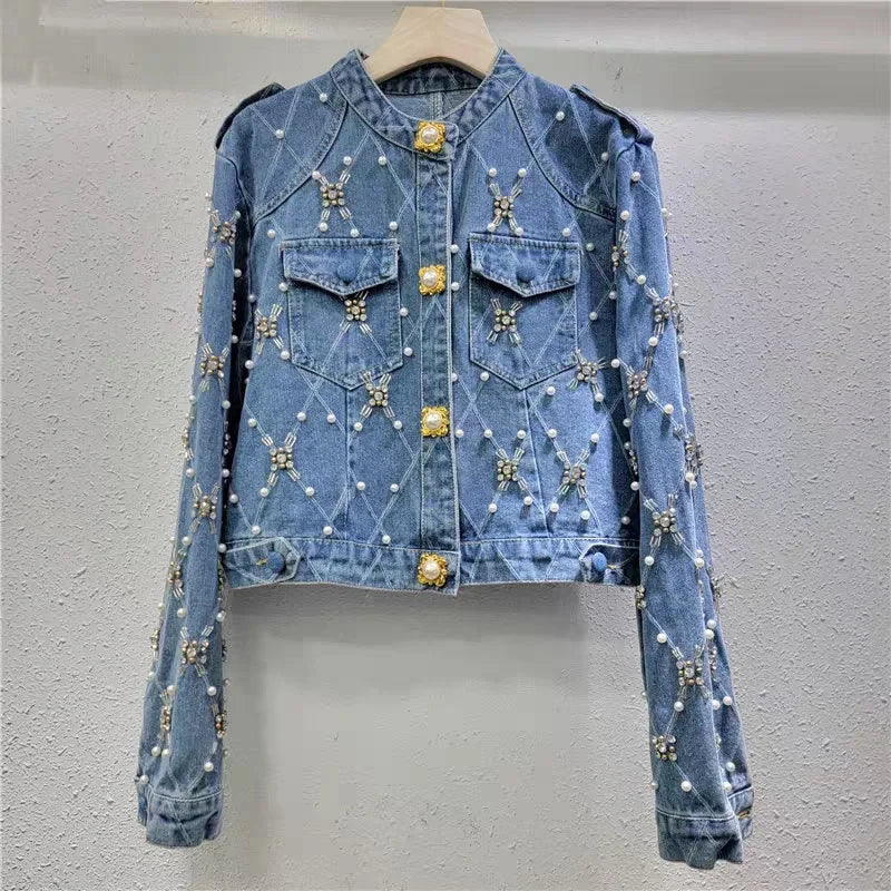 Chaqueta Vaqueras Estampada con Perlas