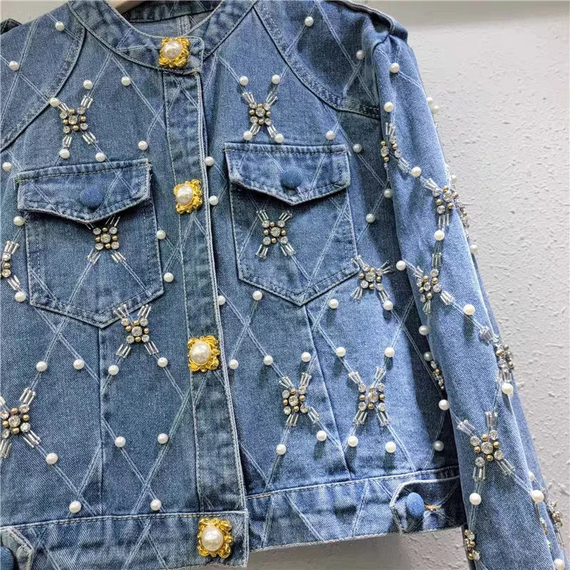 Chaqueta Vaqueras Estampada con Perlas
