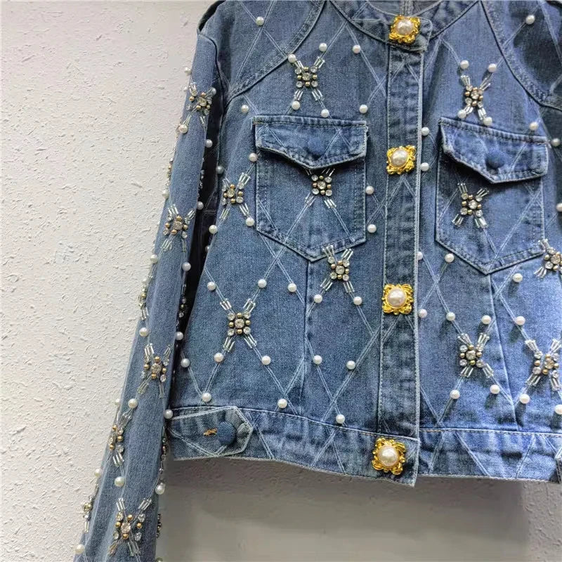 Chaqueta Vaqueras Estampada con Perlas