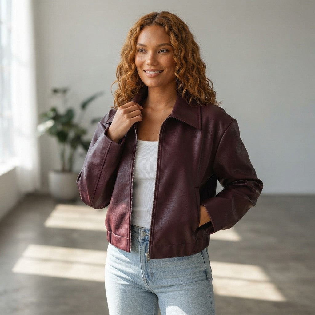 Chaqueta Corta de Cuero Sintético