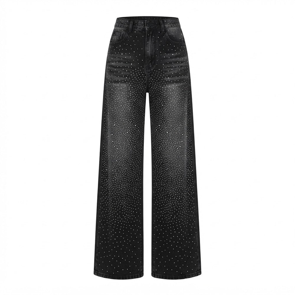 Pantalones Vaqueros Anchos de Mezclilla con Brillos