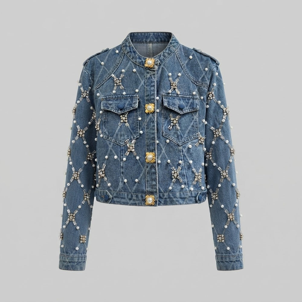 Chaqueta Vaqueras Estampada con Perlas