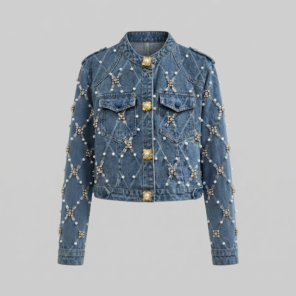 Chaqueta Vaqueras Estampada con Perlas